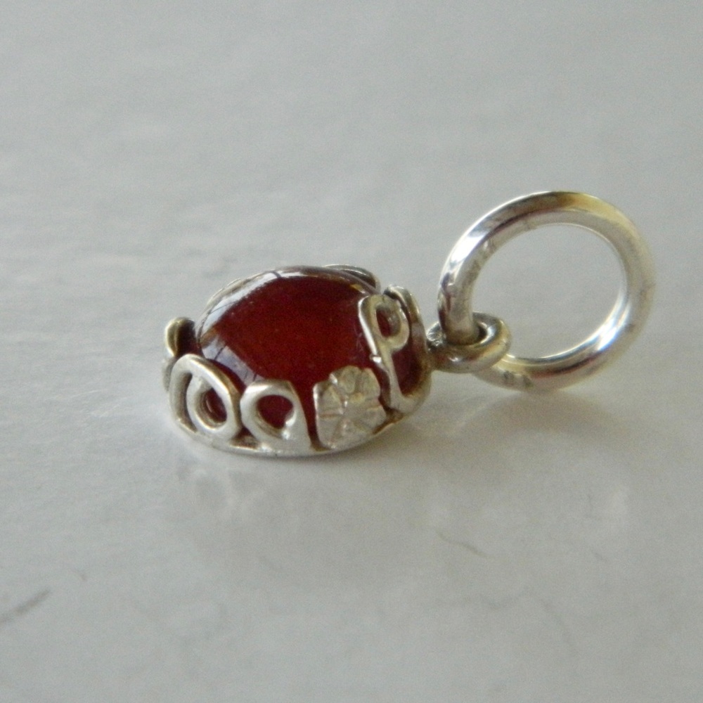 Solid 925 Sterling Silver Carnelian Dangle Charm - image 2